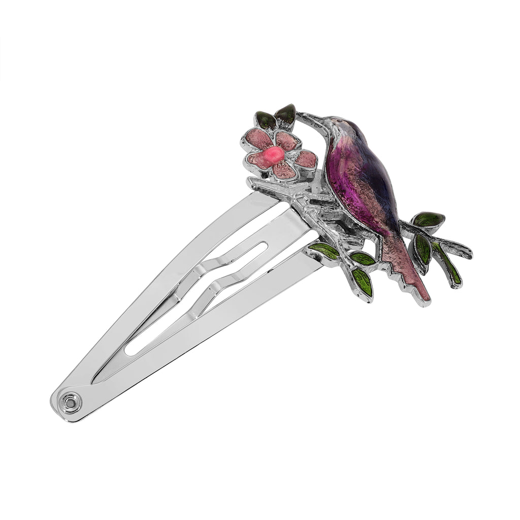 1928 Jewelry Multicolor Perched Bird & Flower Snap Hair Clip