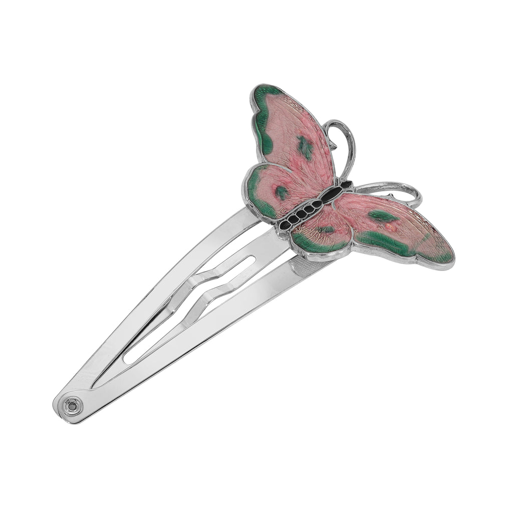 1928 Jewelry Pink & Green Butterfly Snap Hair Clip