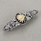 Silver tone Crowned Princess Floral Cameo Hair Barrette on a gray background