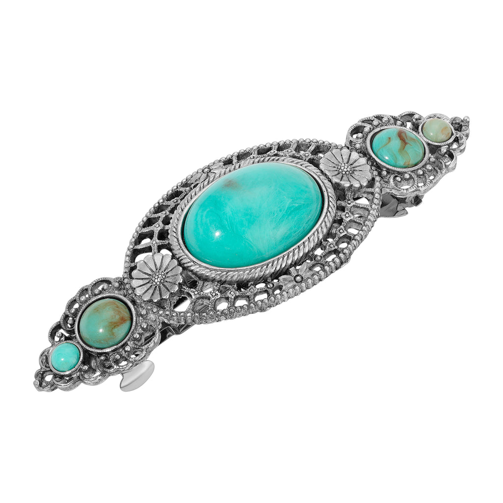 1928 Jewelry Turquoise Stone Floral Hair Barrette