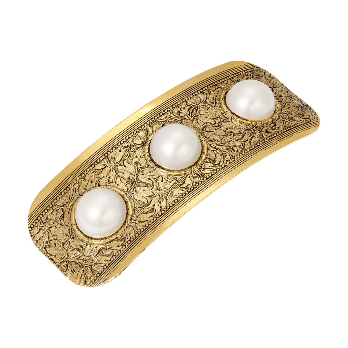 1928 Jewelry Golden Floral Etched Faux Pearls Hair Barrette