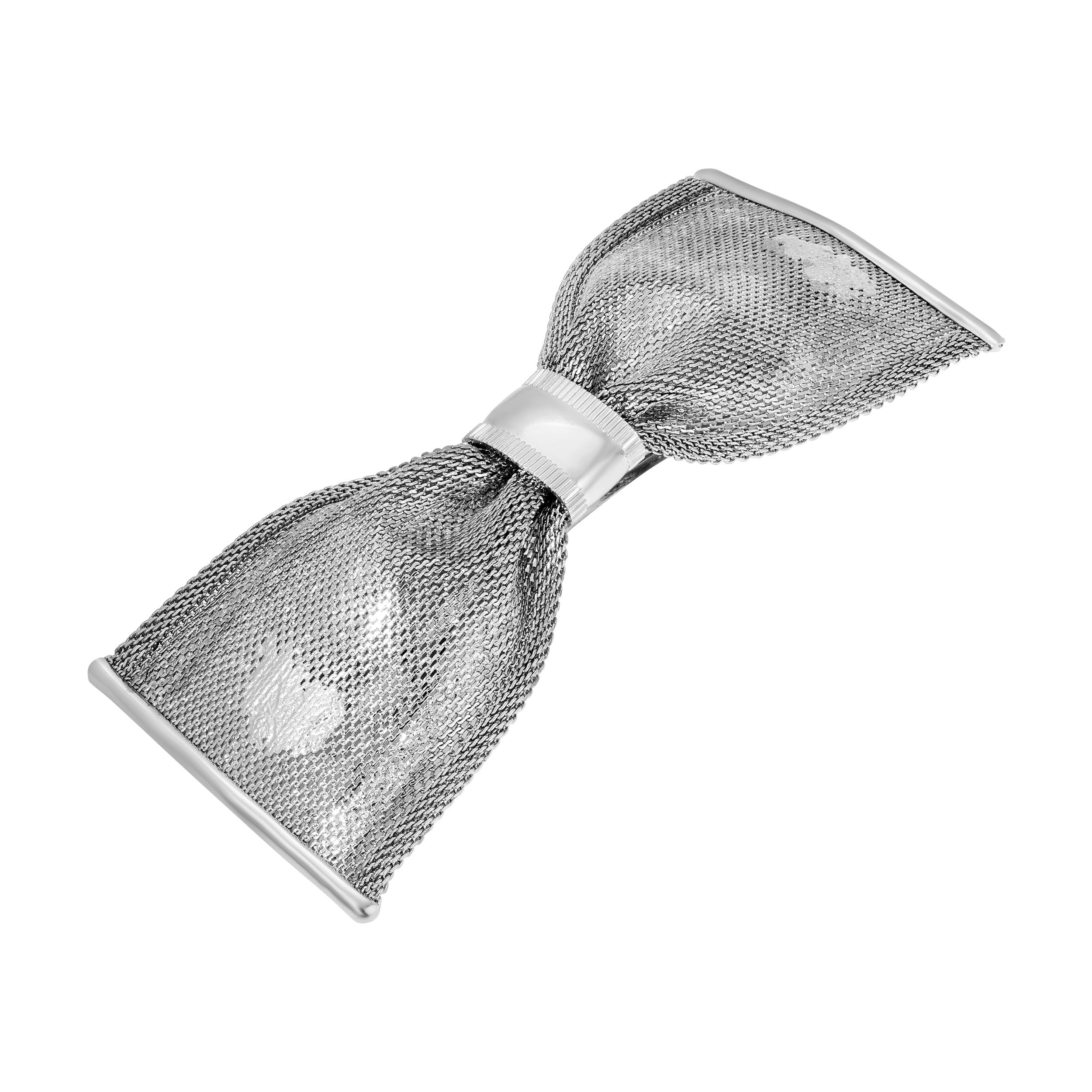 Silver Mesh Bow Hair Barrette