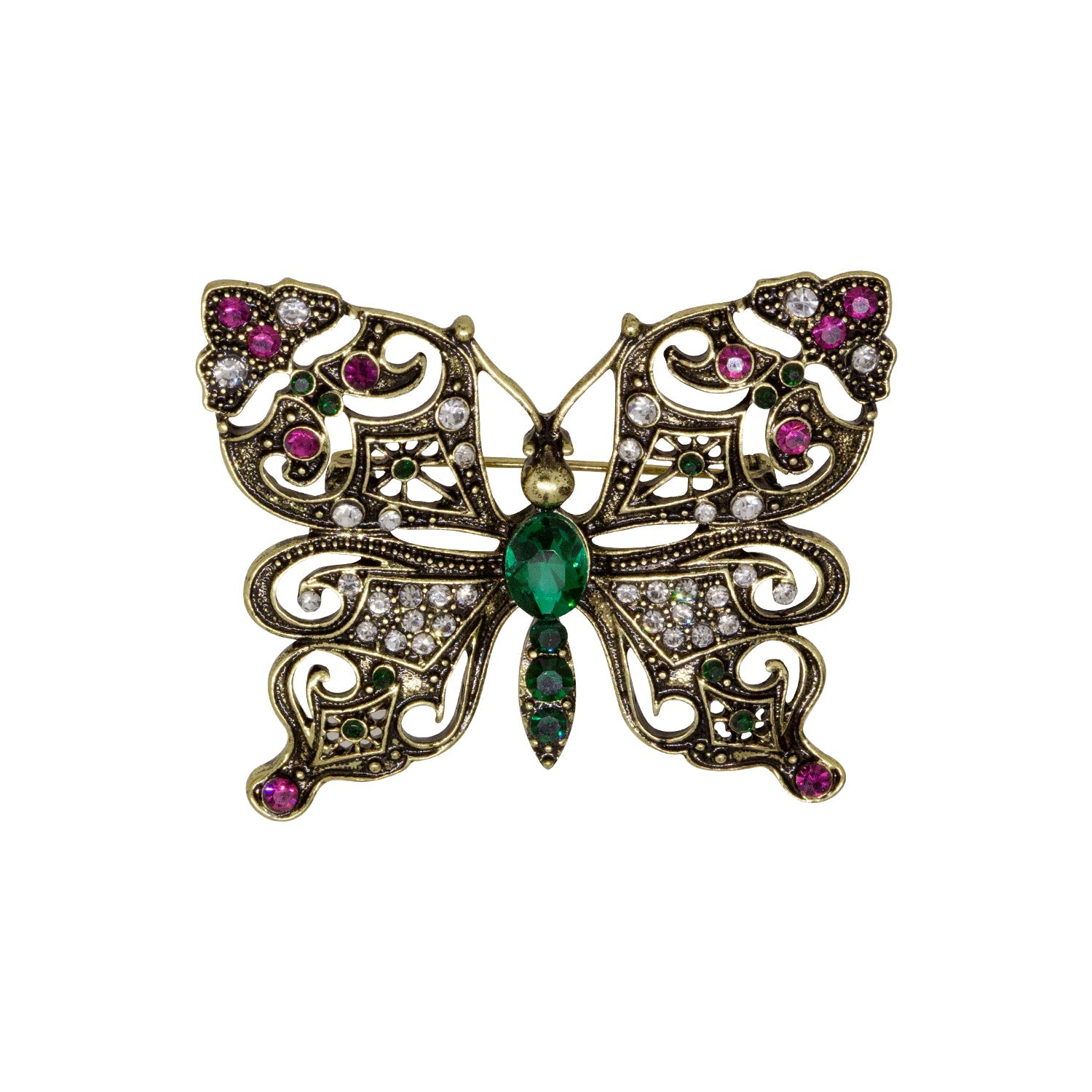 Regency Green & Fuchsia Crystals Butterfly Brooch