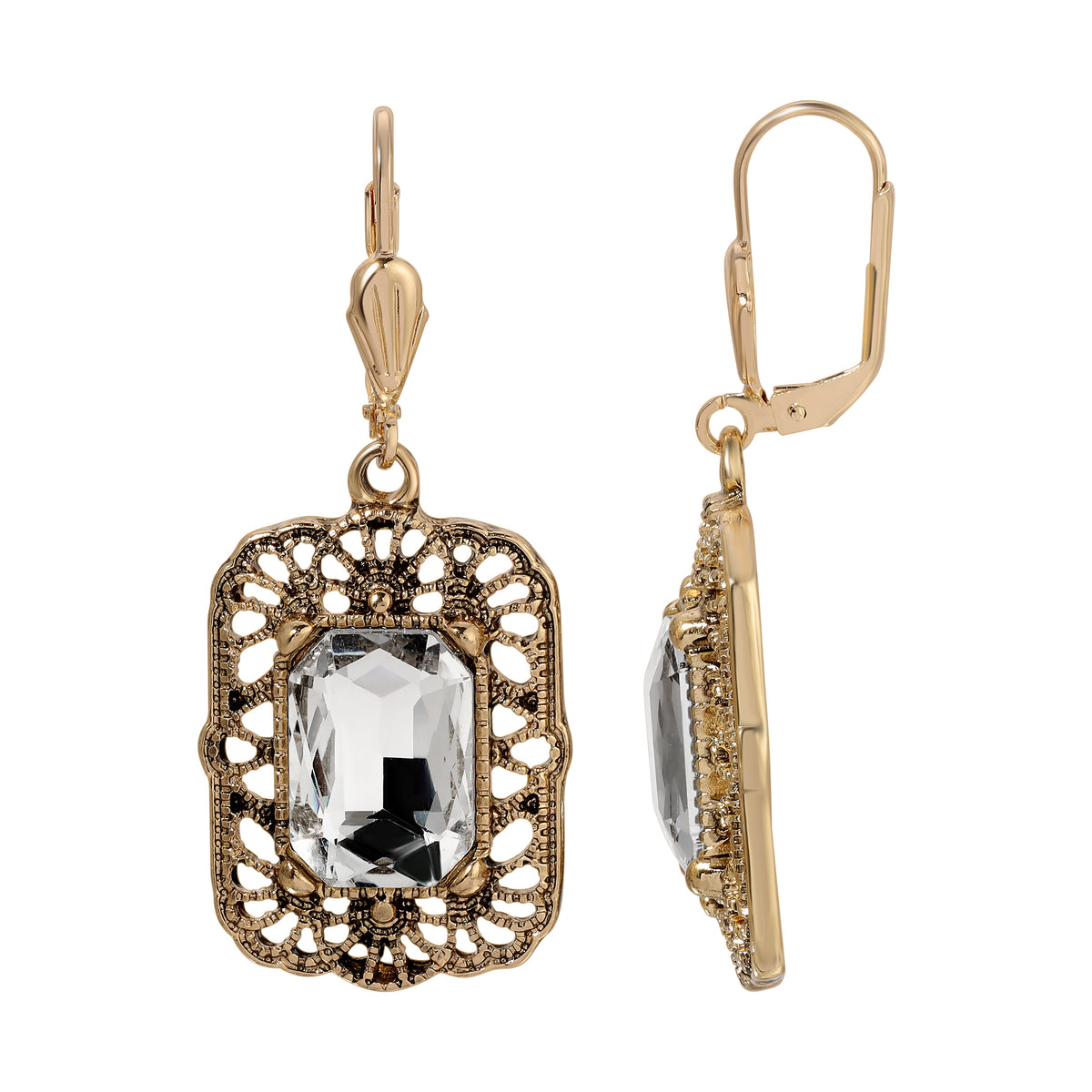 Brontë Filigree Octagon Clear Crystal Drop Earrings