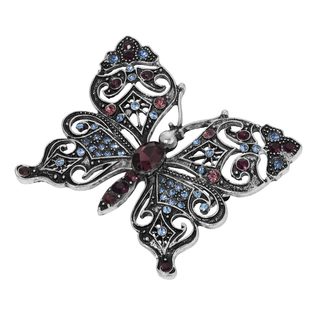 Regency Antiqued Butterfly Multi Color Crystals Brooch