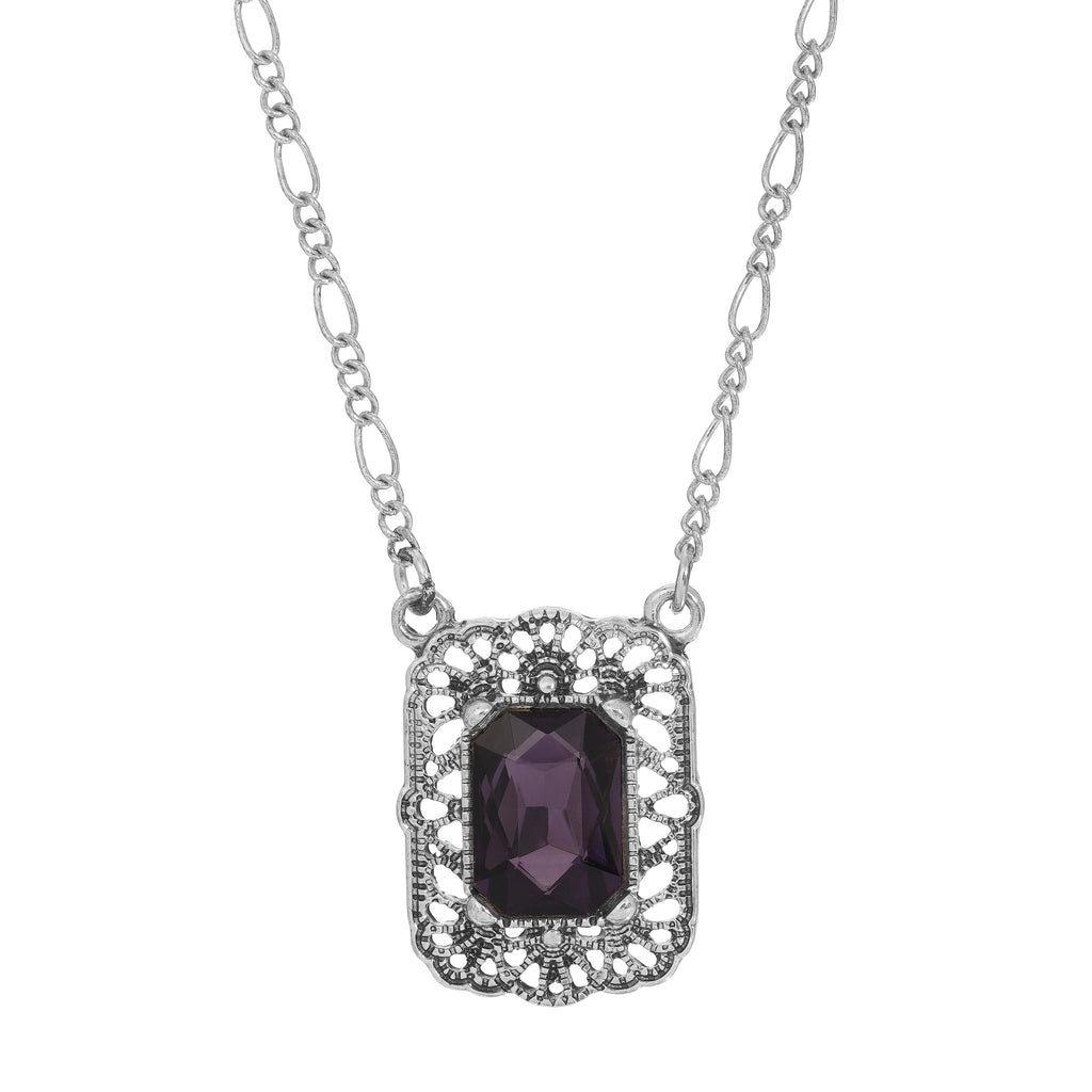 Regency Brontë Filigree Amethyst Octagon Crystal Pendant Necklace 16" + 3" Extender