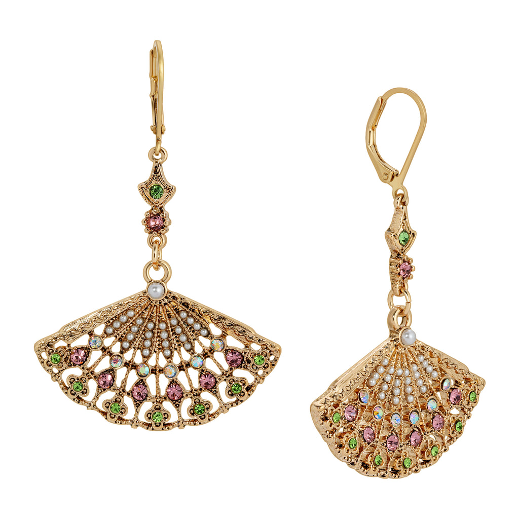 Regency Deco Blooming Elegance Multi Crystal & Faux Pearl Dangling Earrings