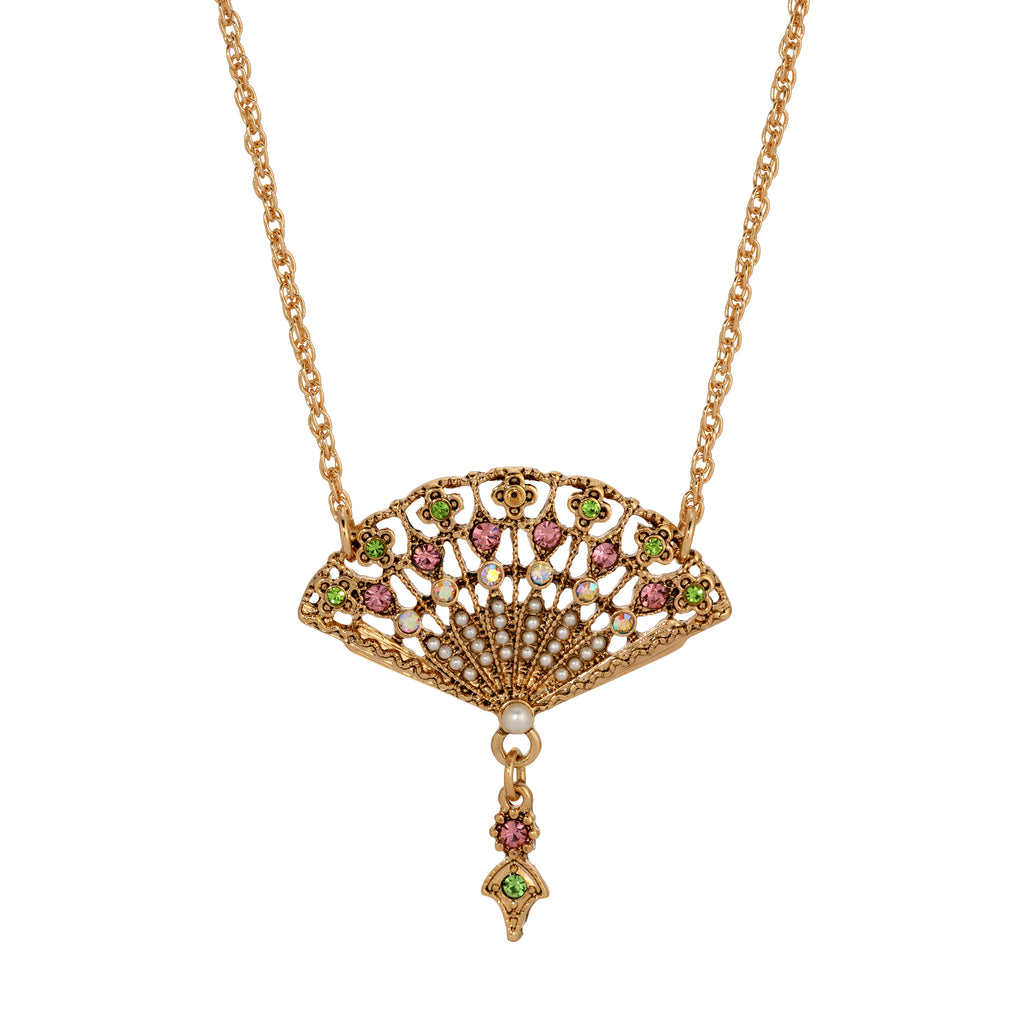 Regency Deco Blooming Elegance Multi Crystal & Faux Pearl Pendant Necklace 16"