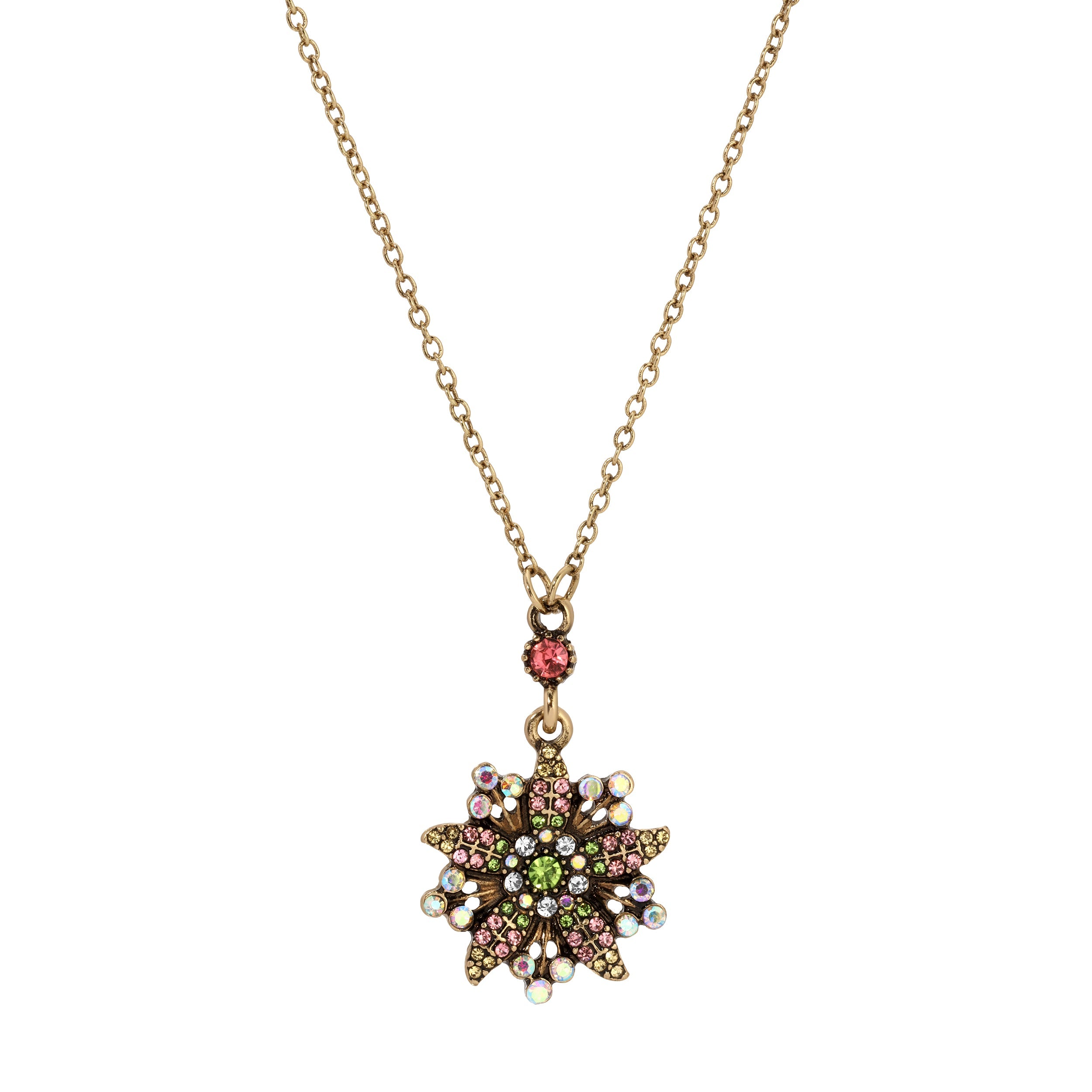 Regency Multi Crystal Floral Pendant Necklace 16" + 3" Extension