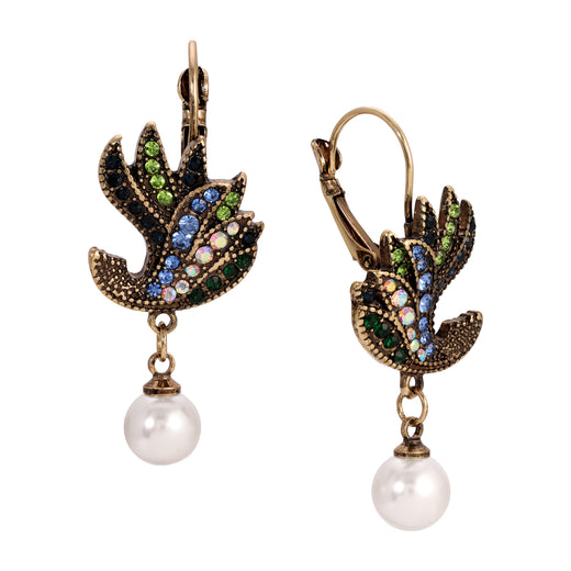 Regency Flower Crystal & Faux Pearl Drop Earring