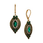 Emerald Green Navette & Clustered Crystal Drop Earrings