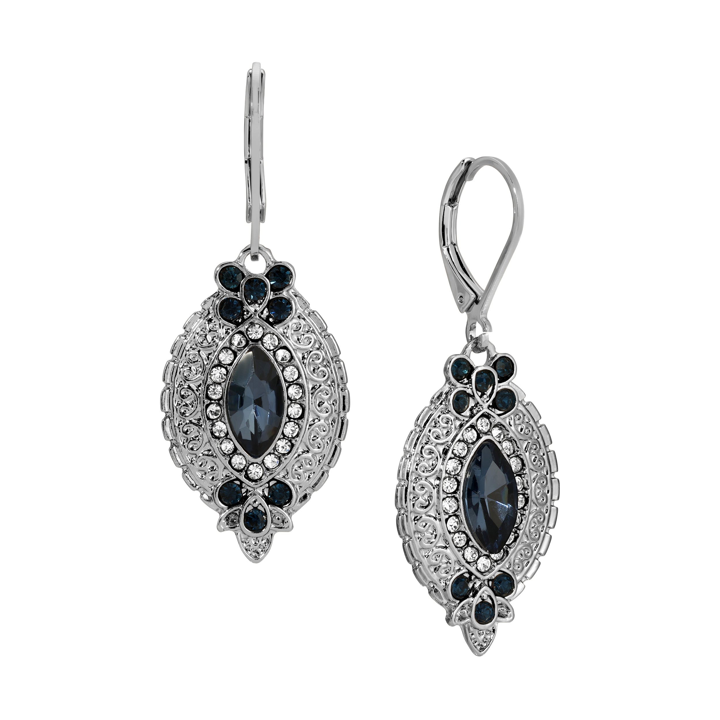 Montana Blue Navette & Clustered Crystal Drop Earrings