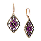 Diamond Shaped Flower Purple Crystal Drop Earrings