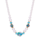 Blooming Blue Flower & Mixed Faux Pearl Beaded Necklace 16" + 3" Extension