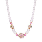 Blooming Pink Flower & Mixed Faux Pearl Beaded Necklace 16" + 3" Extension