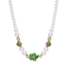 Blooming Green Flower & Mixed Faux Pearl Beaded Necklace 16" + 3" Extension