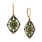 Diamond Shaped Flower Green Crystal Drop Earrings