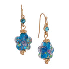 Blue Blooming Flower Bead & Crystal Drop Earrings
