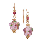 Pink Blooming Flower Bead & Crystal Drop Earrings