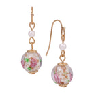 Golden Rose Blossom Round Bead Faux Pearl Drop & Dangle Earrings
