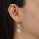 Close up of a woman Golden Rose Blossom Round Bead Faux Pearl Drop & Dangle Earrings