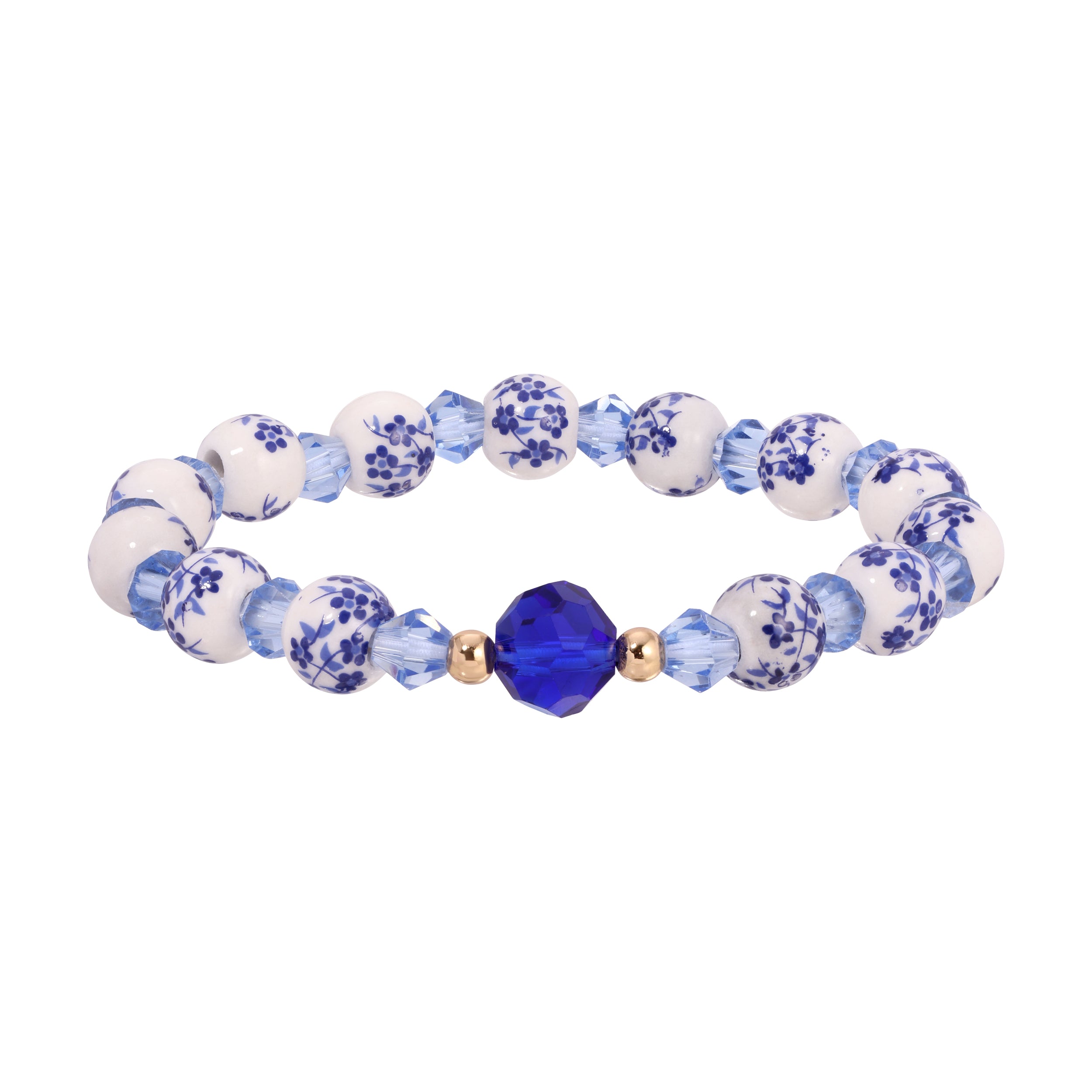 Sapphire Garden Blue Willow Multi-Shaped Bead Stretch Bracelet