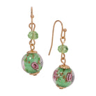 Golden Rose Blossom Green Bead Drop & Dangle Earrings