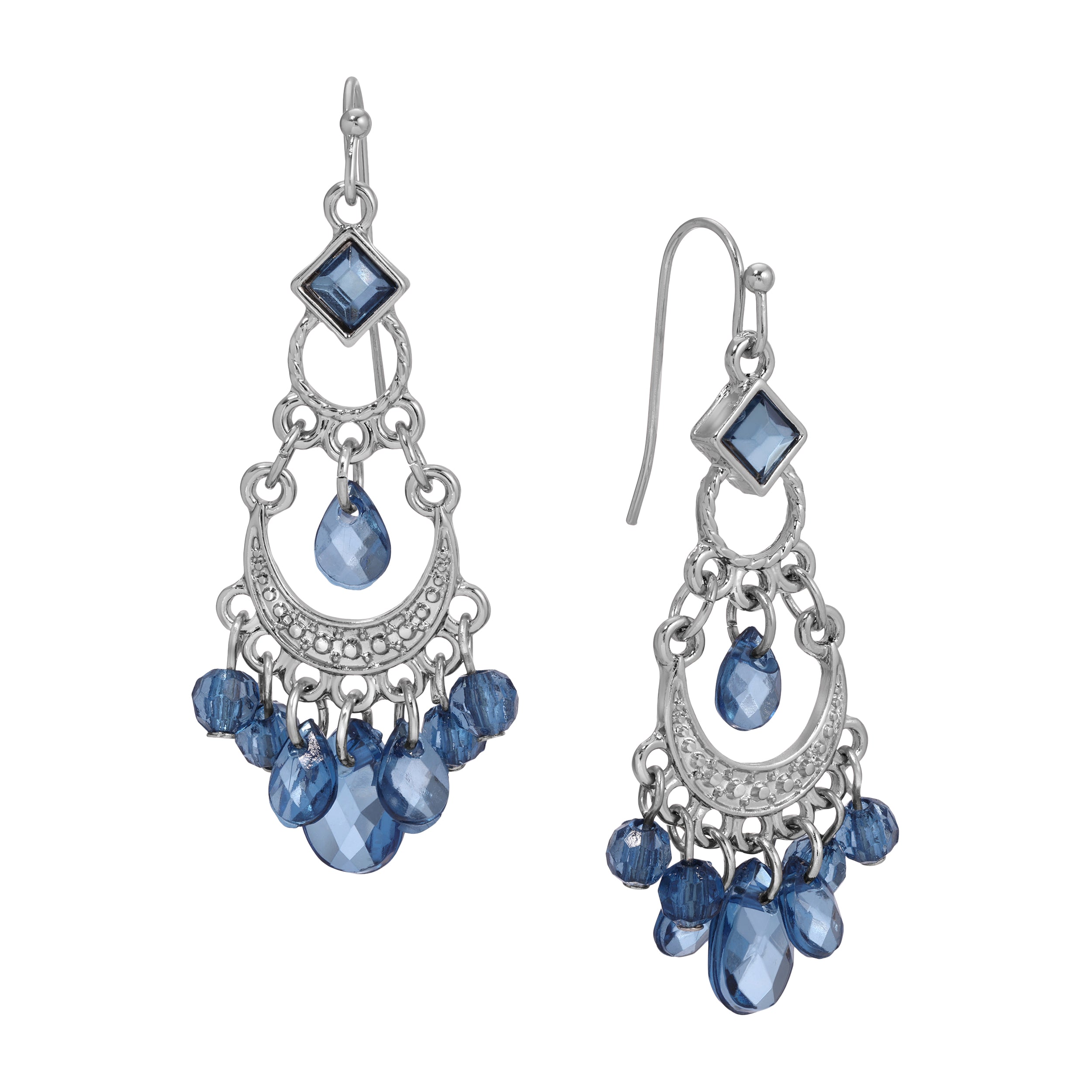 Crescent Blue Briolette Chandelier Earrings