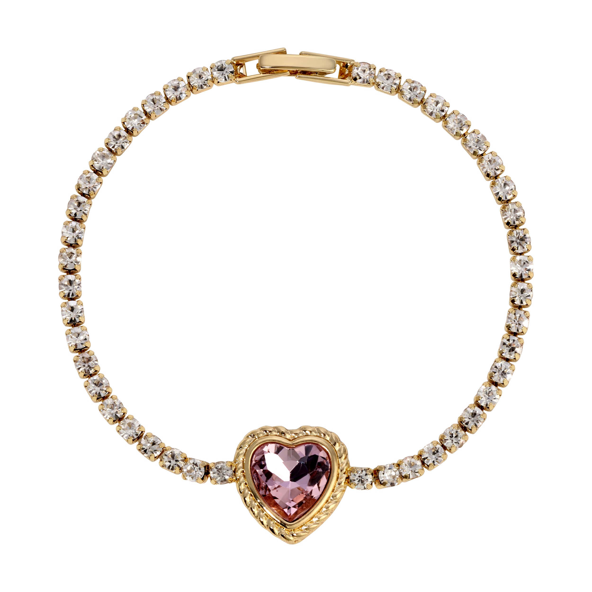 Dainty Pink Stone Heart & Crystal Bracelet