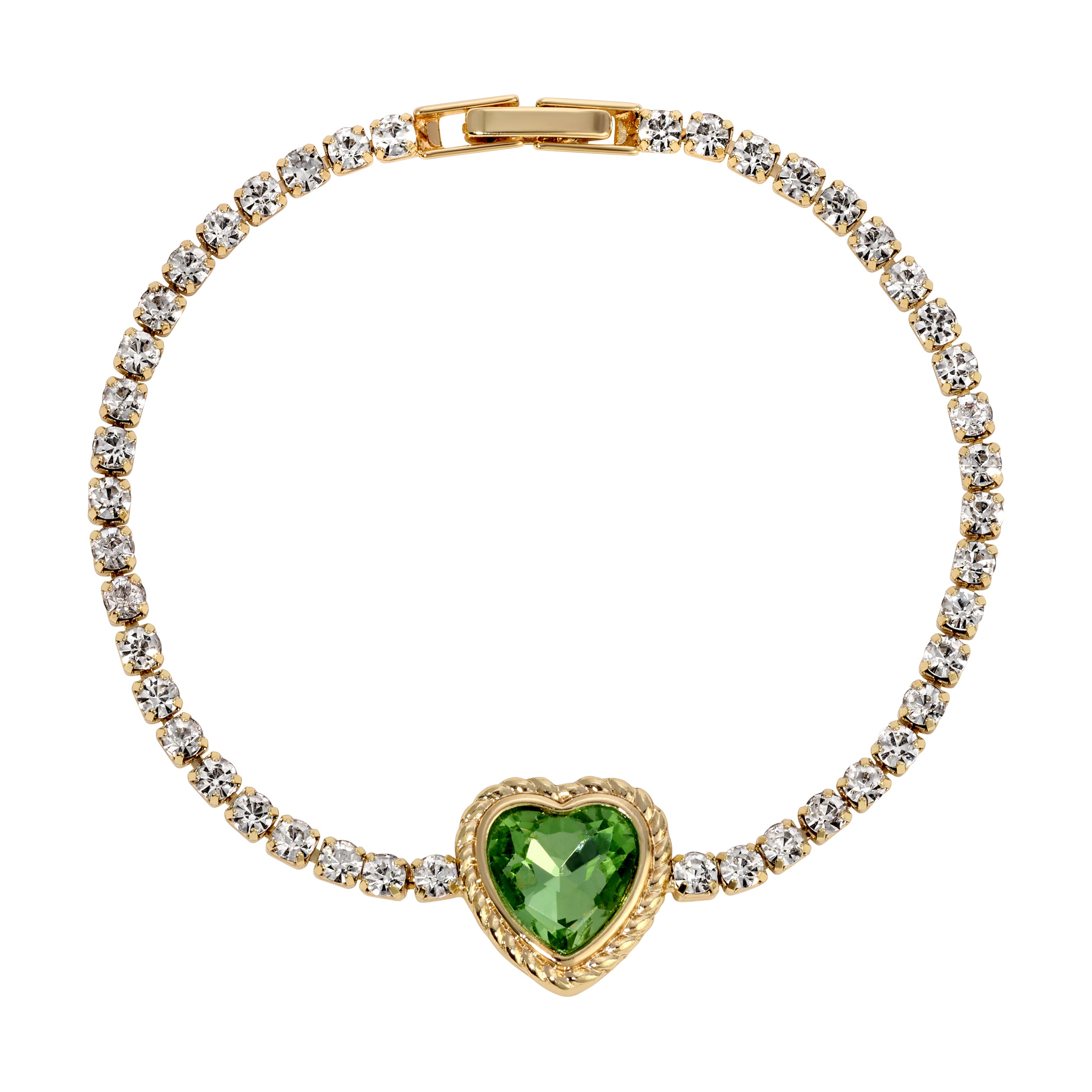 Dainty Green Stone Heart & Crystal Bracelet