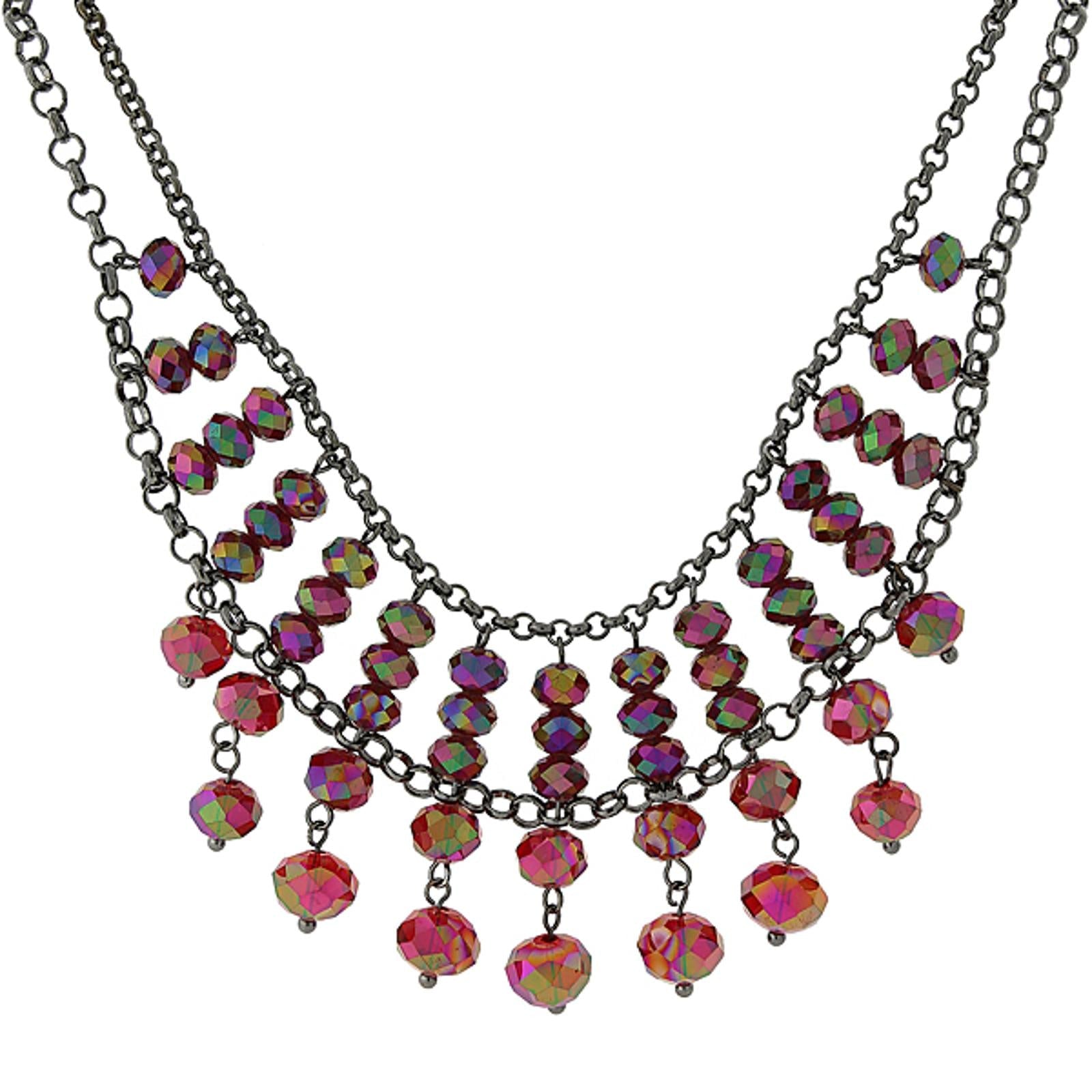 1928 Jewelry Multi Faceted Beaded Two Tier Chain Necklace 16" + 3" Extender