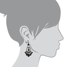 1928 Jewelry Crescent Black Faceted Bead Chandelier Clip On Earrings