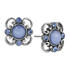 Light Blue Moonstone And Light Sapphire Austrian Crystals Post Button Earrings