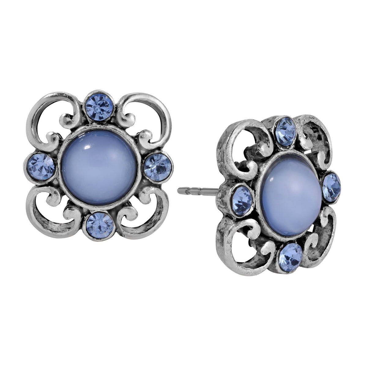 Light Blue Moonstone And Light Sapphire Austrian Crystals Post Button Earrings