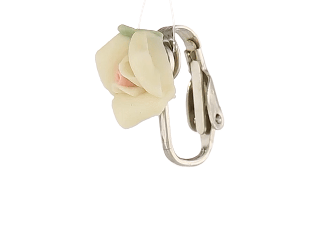 1928 Bridal Porcelain Rose Clip On Earrings