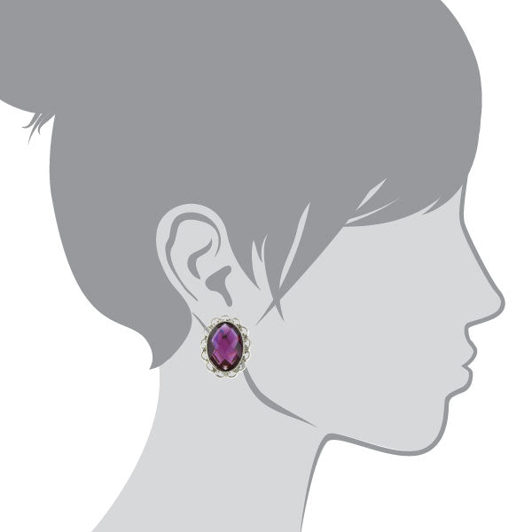 1928 Jewelry Purple Stone Faceted Oval Button Earrings