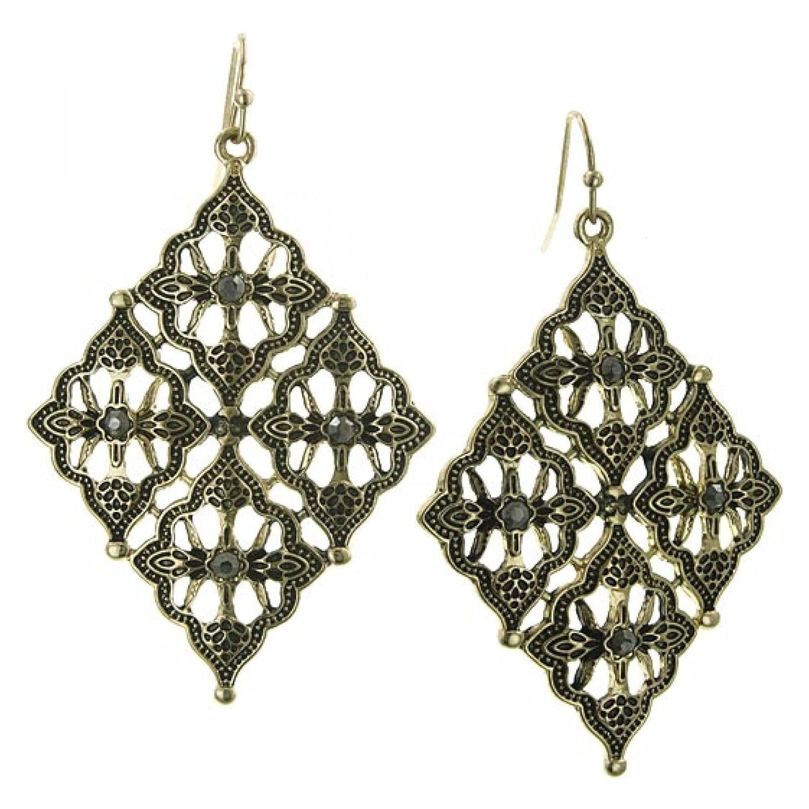 2028 Jewelry Diamond Filigree Hematite Stone Drop Earrings
