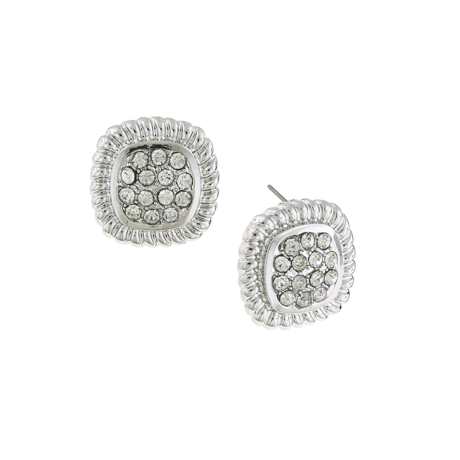 1928 Jewelry Square Pave Crystal Button Earrings