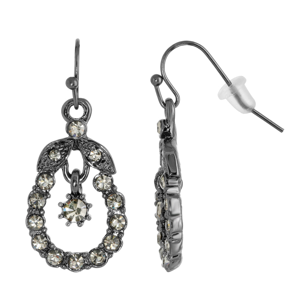 1928 Jewelry Black Diamond Crystal Caged Drop Earrings