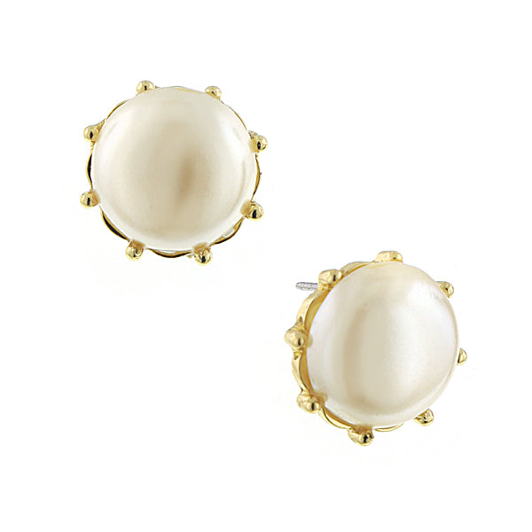 1928 Jewelry Round Faux Pearl Button Earrings