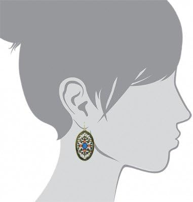 1928 Jewelry Brass Turquoise And Coral Filigree Oval Drop Earrings