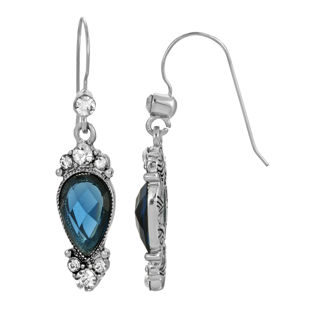 Blue Stone And Crystal Inverted Teardrop Drop Earrings