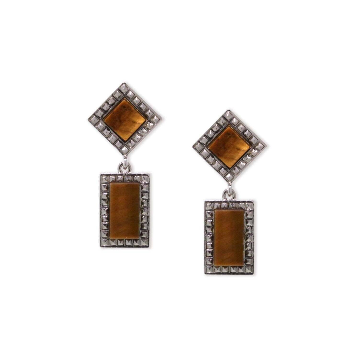 1928 Jewelry Square Gemstone Rectangle Drop Earrings
