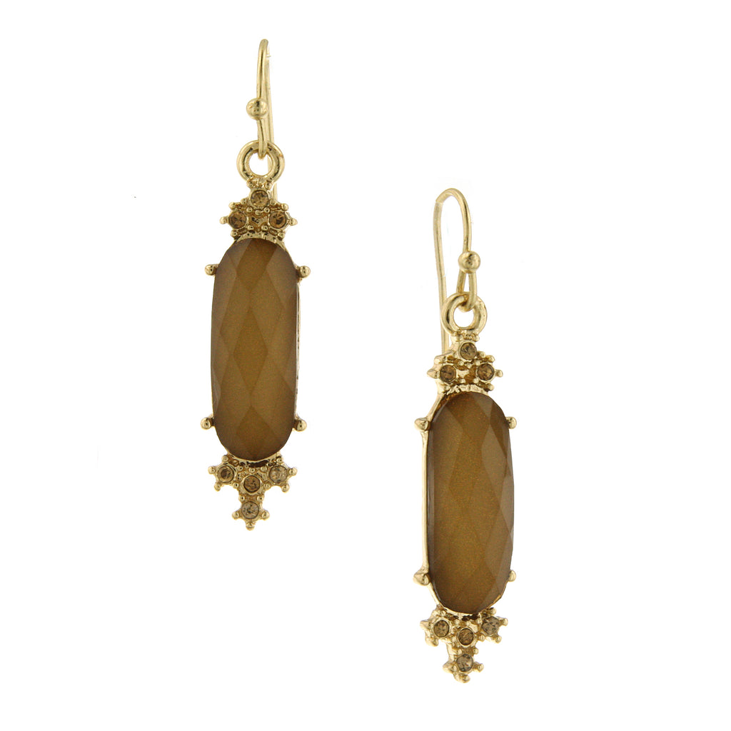 Gold Tone Light Topaz Color Faceted Drop Earrings