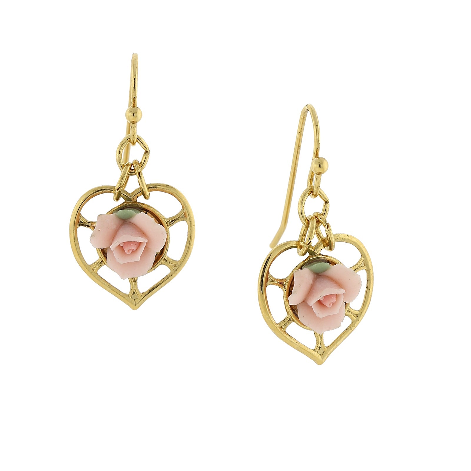 1928 Jewelry Porcelain Rose Heart Drop Earrings