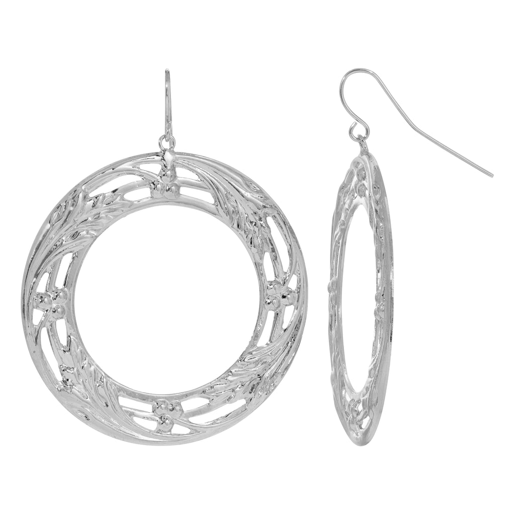 1928 Jewelry Polished Silver Vine Round Drop Earrings