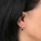 1928 Jewelry Black Enamel Button Dainty Wire Drop Earrings (Small)