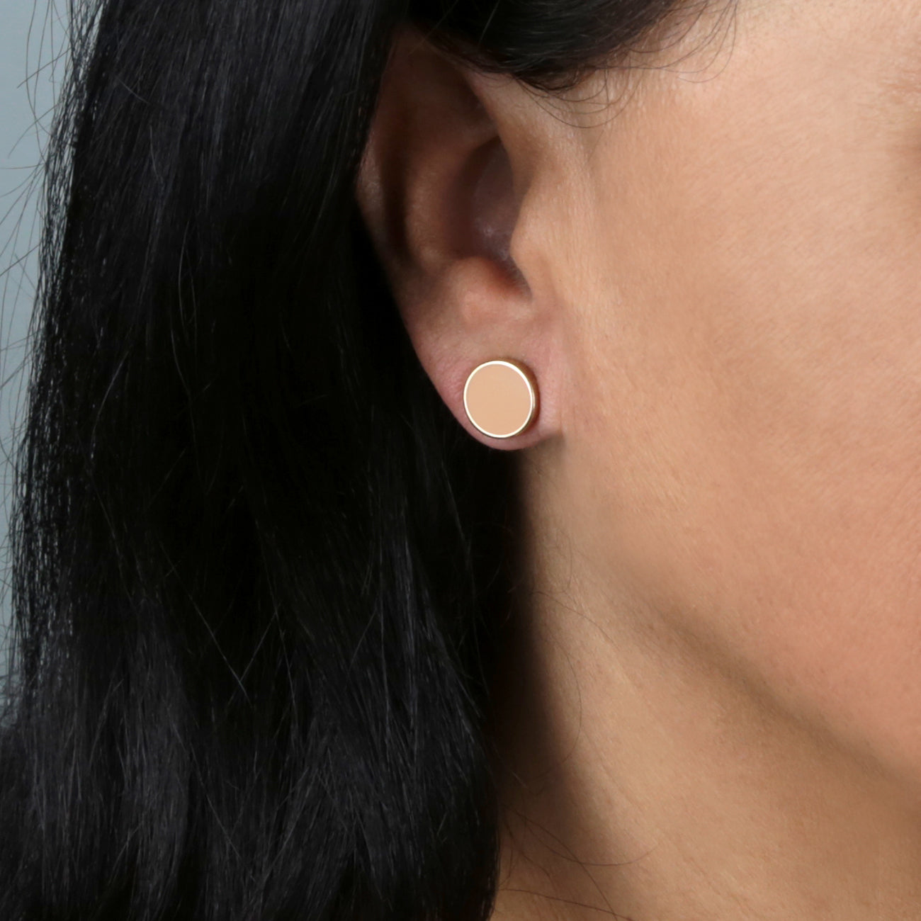 1928 Jewelry Large Round Peach Enamel Button Earrings