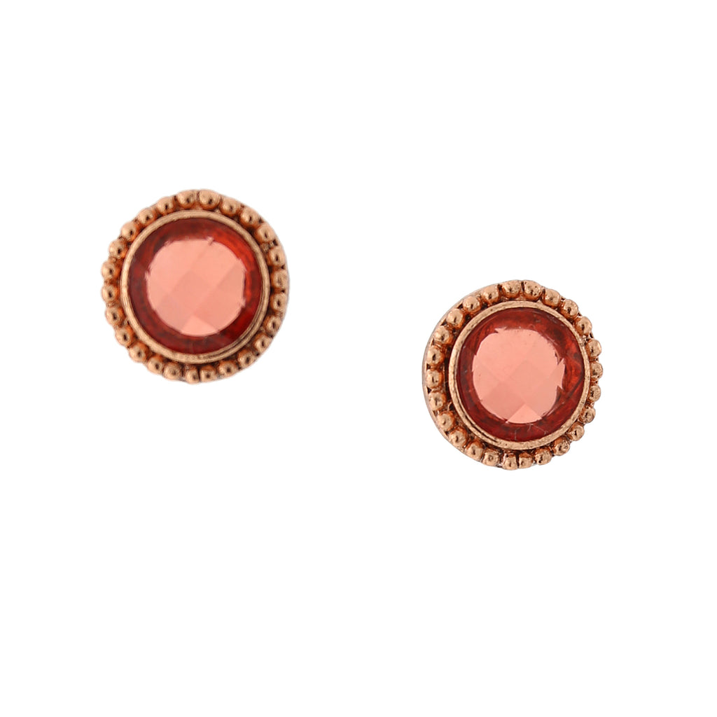 1928 Jewelry Copper Tone Round Padparadscha Stone Button Earrings