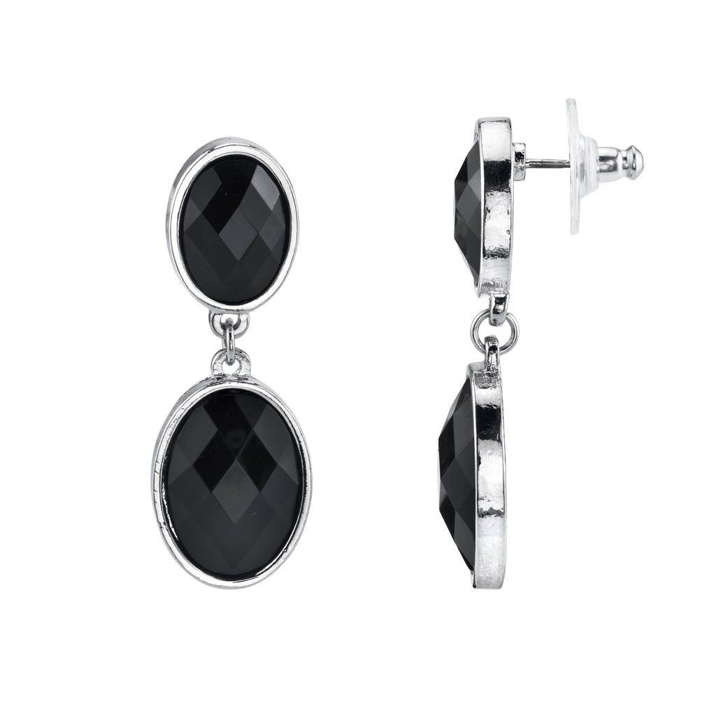 2028 Jewelry Black Faceted Stone Post Dangle Earrings